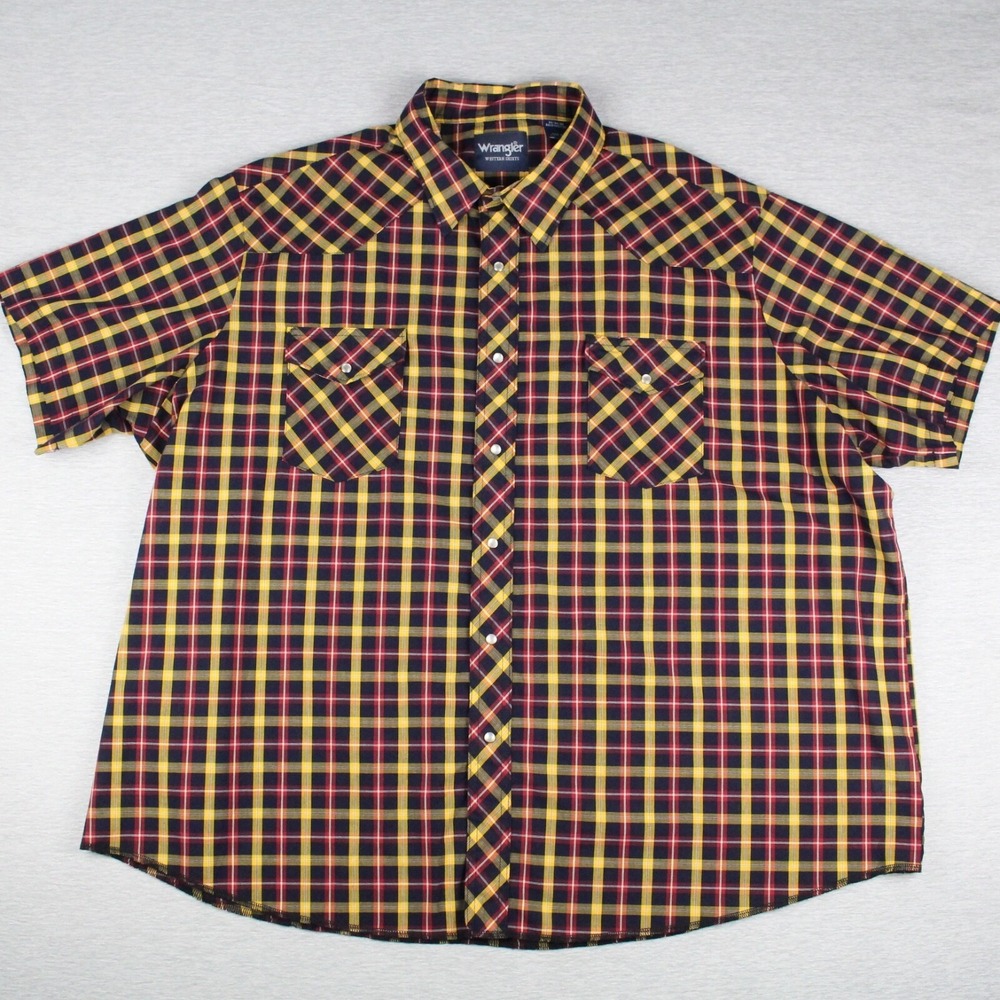 Wrangler Western Pearl Snap Shirt Mens Size 3X Big Plaid SS Black Yellow Red